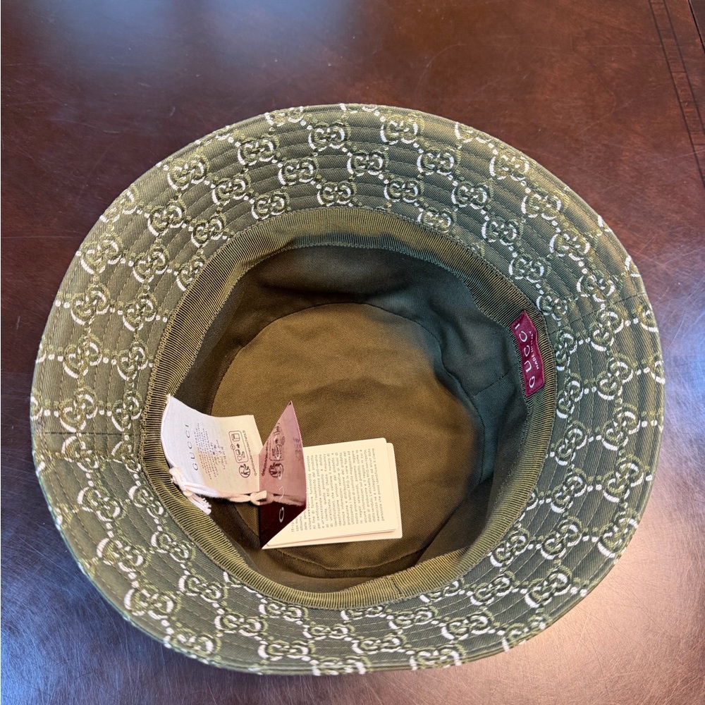New Authentic Gucci GG Logo Bucket Hat Green - Picture 9 of 13